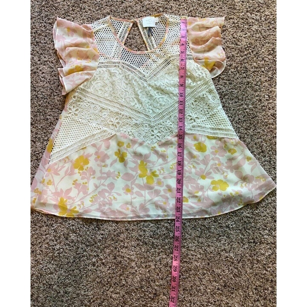 Anthro HD in Paris Flores Lace Blouse Size 0 Flutter Sleeve Floral Eyelet Top - Picture 4 of 8